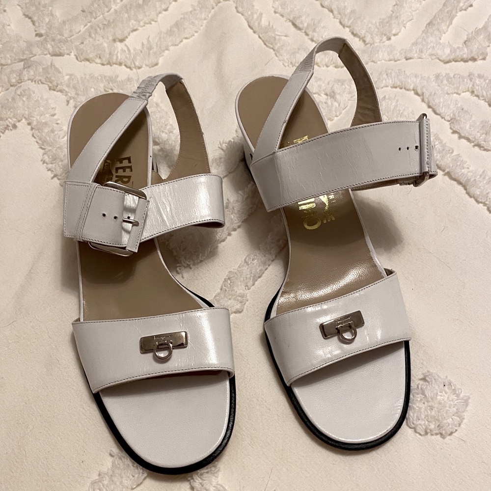 White Ferragamo Kitten Heels